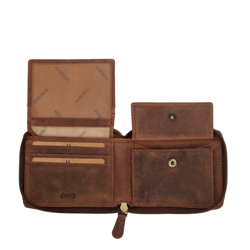 Brown Bi Fold with Zip Around Wallet - Image 2