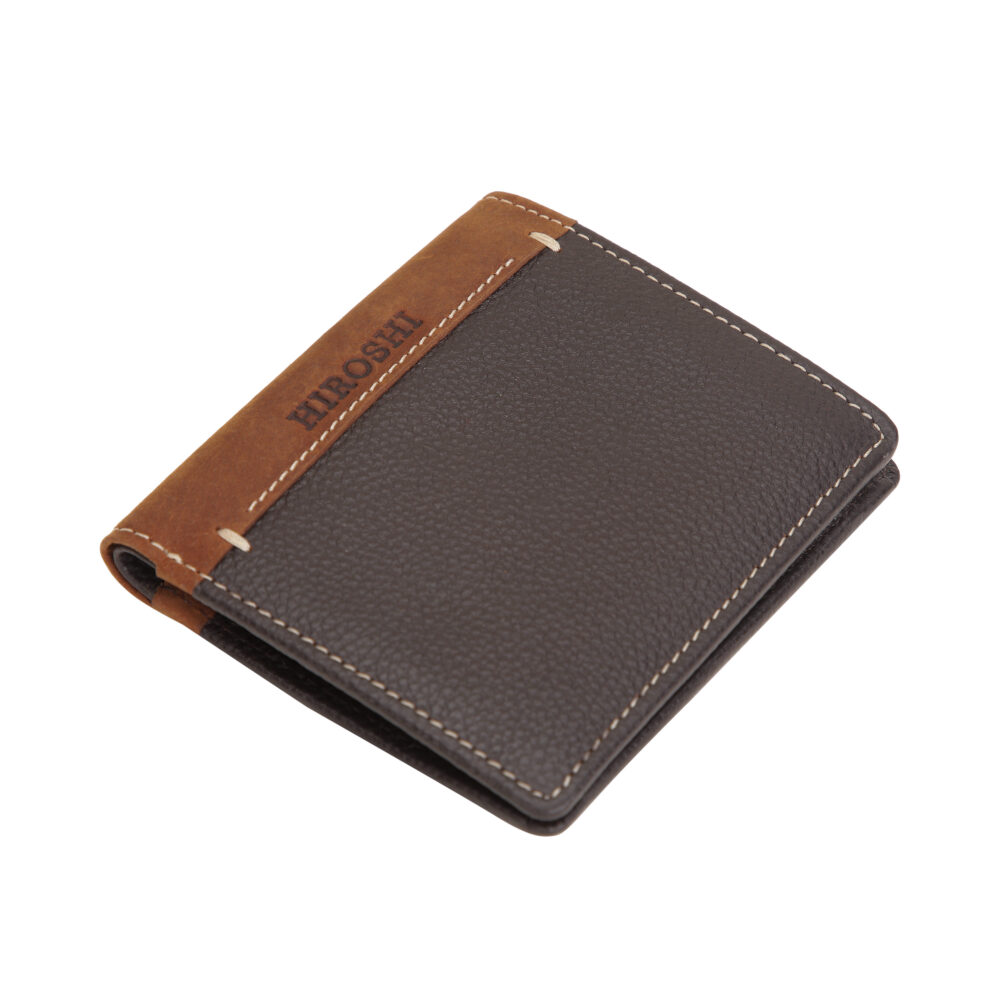 Aaron Dark Brown Tan Bi Fold Wallet - Image 4