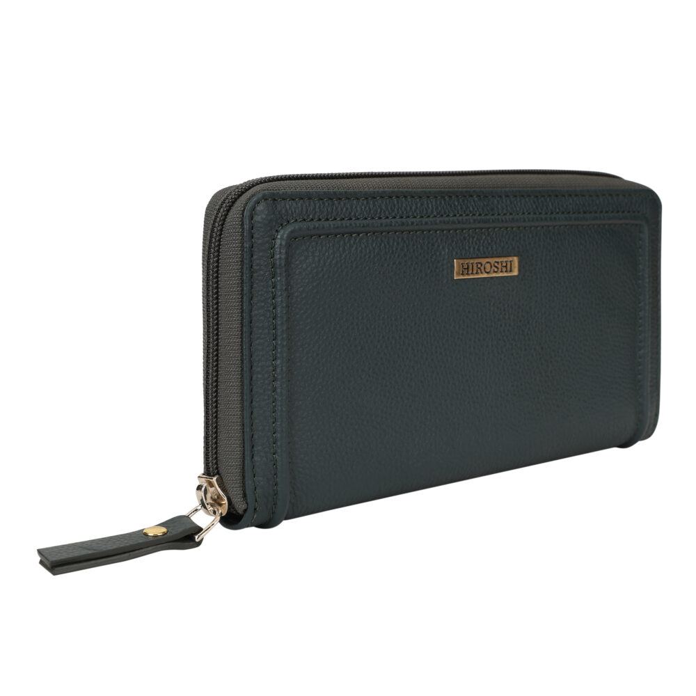 Hiroshi Genuine Leather Ladies Green Zip Around Purse - Image 8