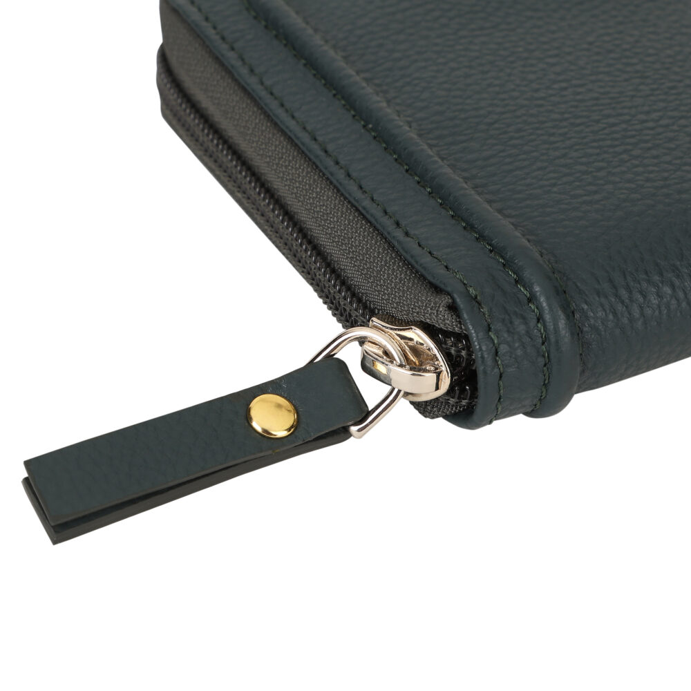 Hiroshi Genuine Leather Ladies Green Zip Around Purse - Image 5
