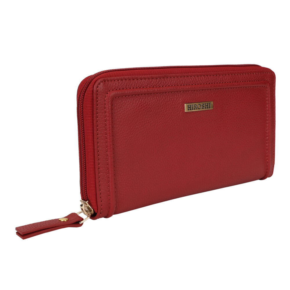 Hiroshi Genuine Leather Ladies Red Zip Around Purse - Image 4