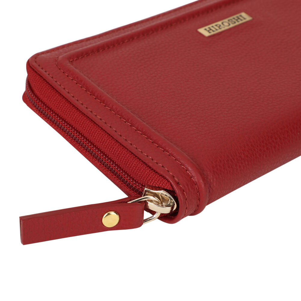 Hiroshi Genuine Leather Ladies Red Zip Around Purse - Image 5