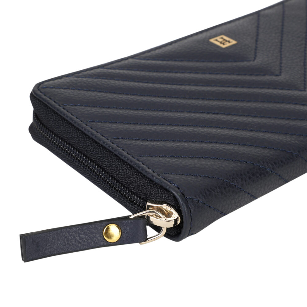 Hiroshi Quilted Signature Navy Zip Around Purse - Image 5