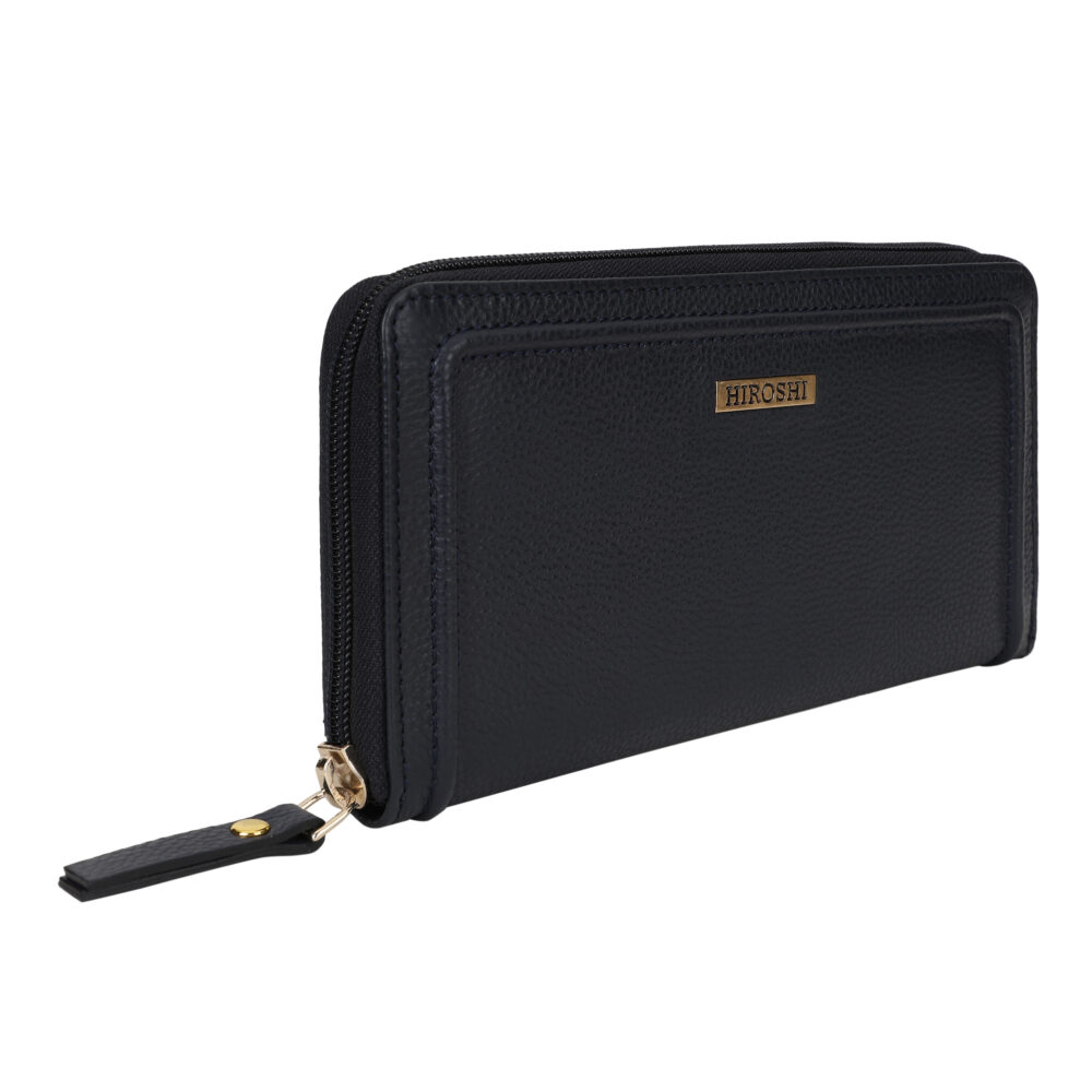 Hiroshi Genuine Leather Ladies Navy Zip Around Purse - Image 4