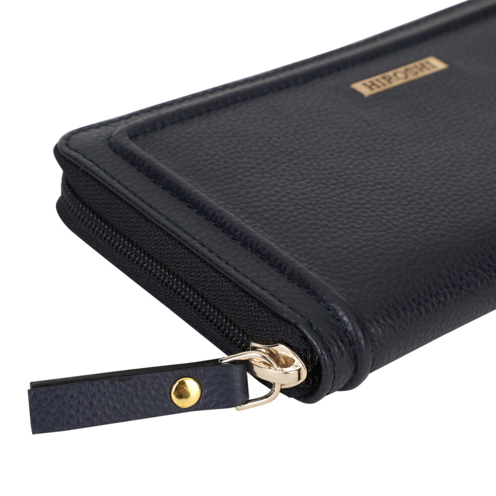 Hiroshi Genuine Leather Ladies Navy Zip Around Purse - Image 7