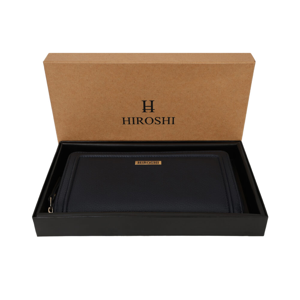 Hiroshi Genuine Leather Ladies Navy Zip Around Purse - Image 9
