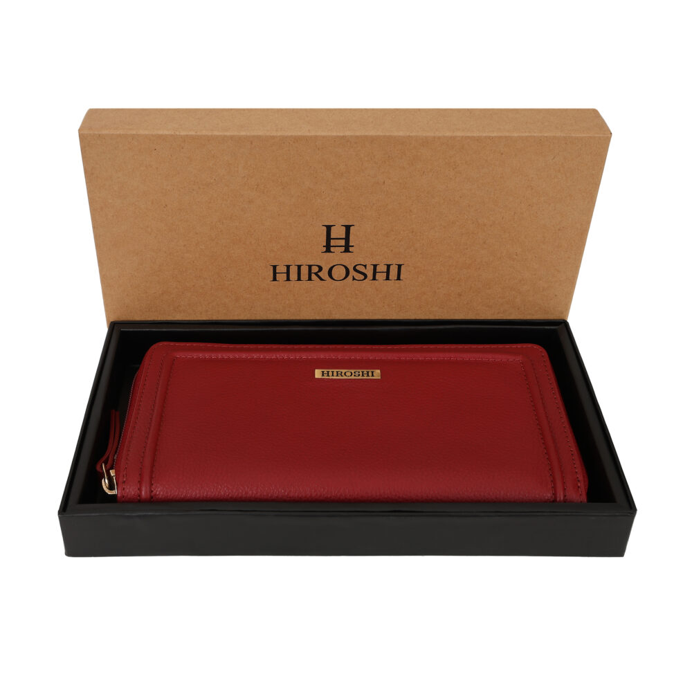 Hiroshi Genuine Leather Ladies Red Zip Around Purse - Image 7