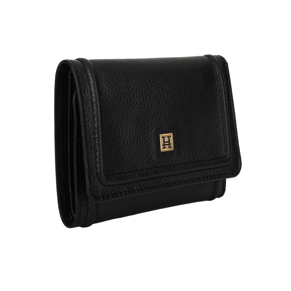 Hiroshi Genuine Leather Ladies Bi Fold Black Purse - Image 3