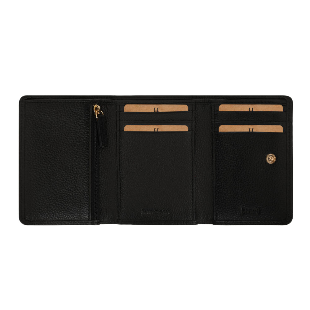 Hiroshi Genuine Leather Ladies Bi Fold Black Purse - Image 9