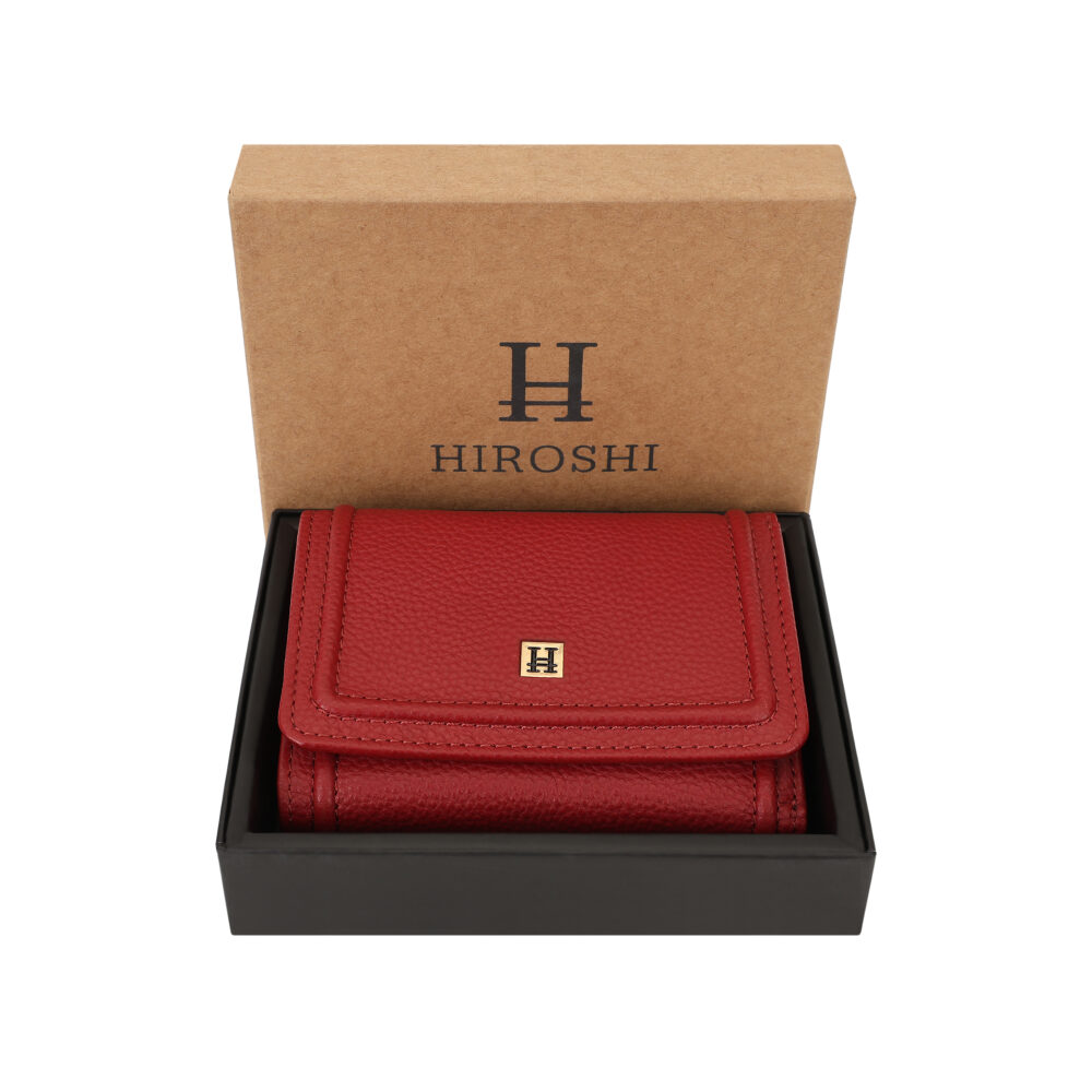 Hiroshi Genuine Leather Ladies Bi Fold Red Purse - Image 7