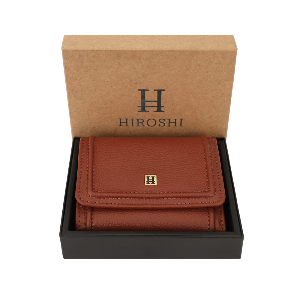 Hiroshi Genuine Leather Ladies Bi Fold Tan Purse - Image 6