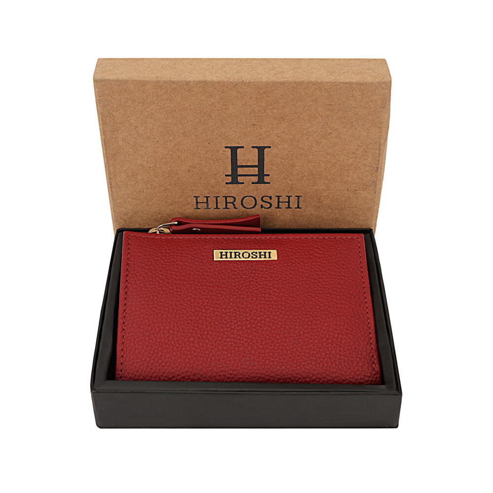 Hiroshi Genuine Leather Ladies Minimal Red Purse - Image 6