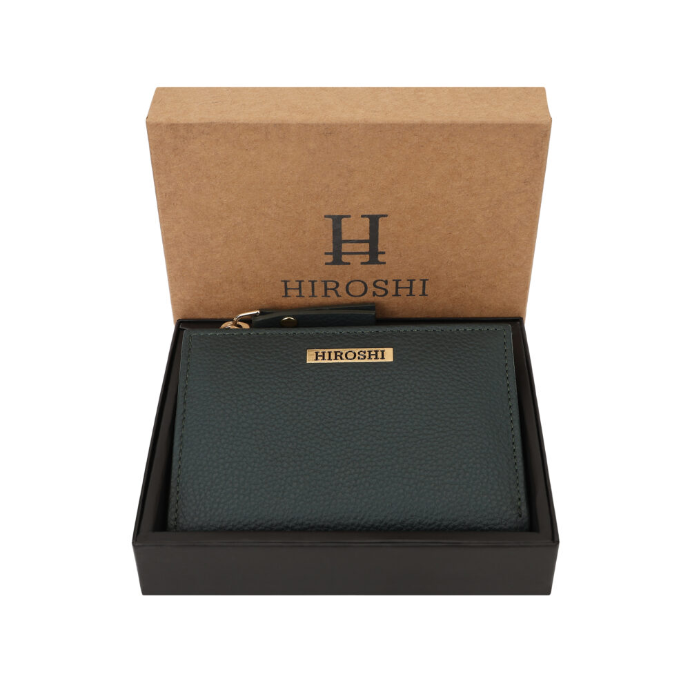 Hiroshi Genuine Leather Ladies Minimal Green Purse - Image 5
