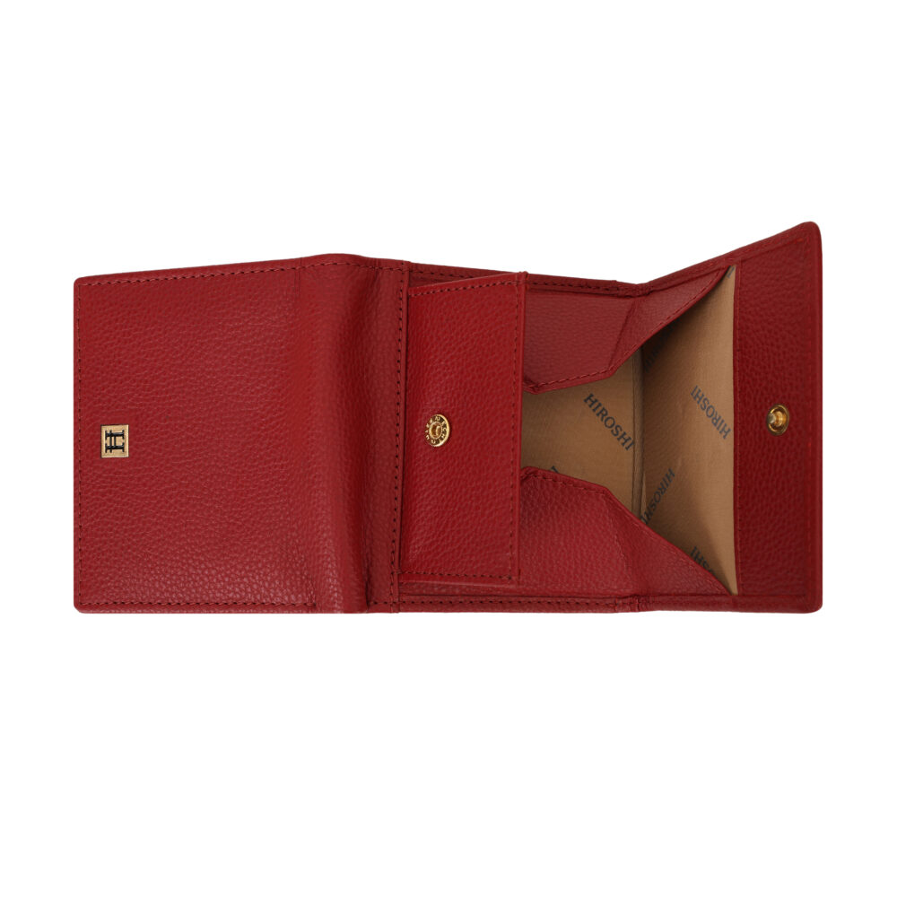 Hiroshi Genuine Leather Ladies Bi Fold Compact Red Purse - Image 5