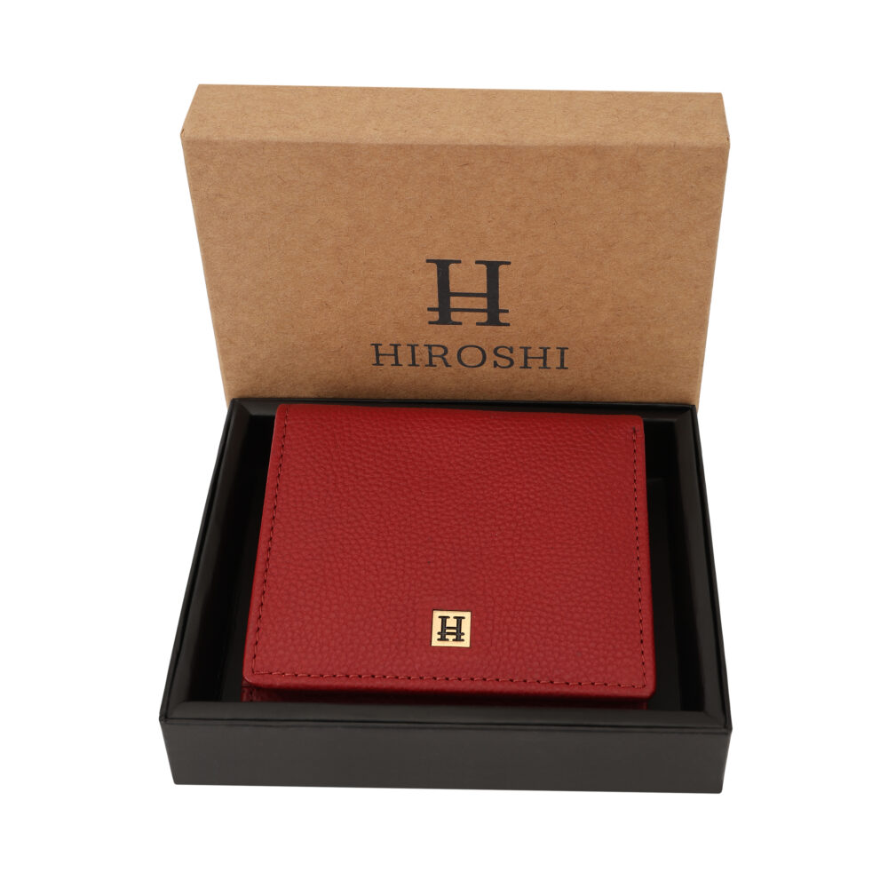 Hiroshi Genuine Leather Ladies Bi Fold Compact Red Purse - Image 6