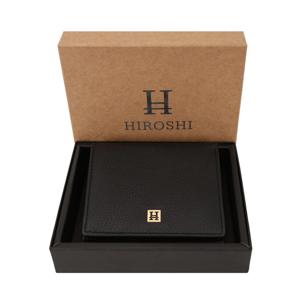 Hiroshi Genuine Leather Ladies Bi Fold Compact Black Purse - Image 5