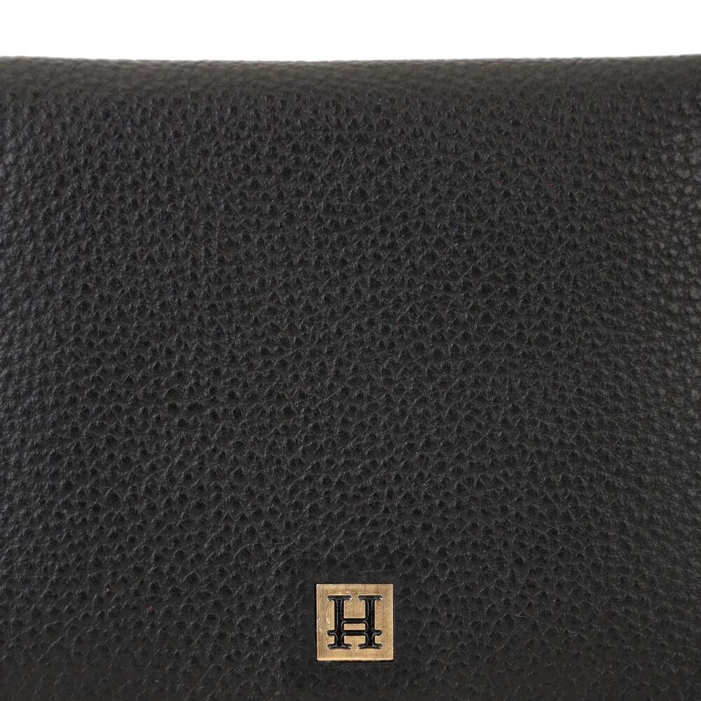 Hiroshi Genuine Leather Ladies Bi Fold Compact Black Purse - Image 3