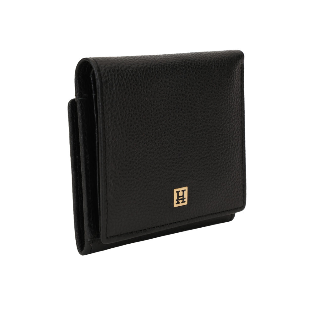 Hiroshi Genuine Leather Ladies Bi Fold Compact Black Purse - Image 4