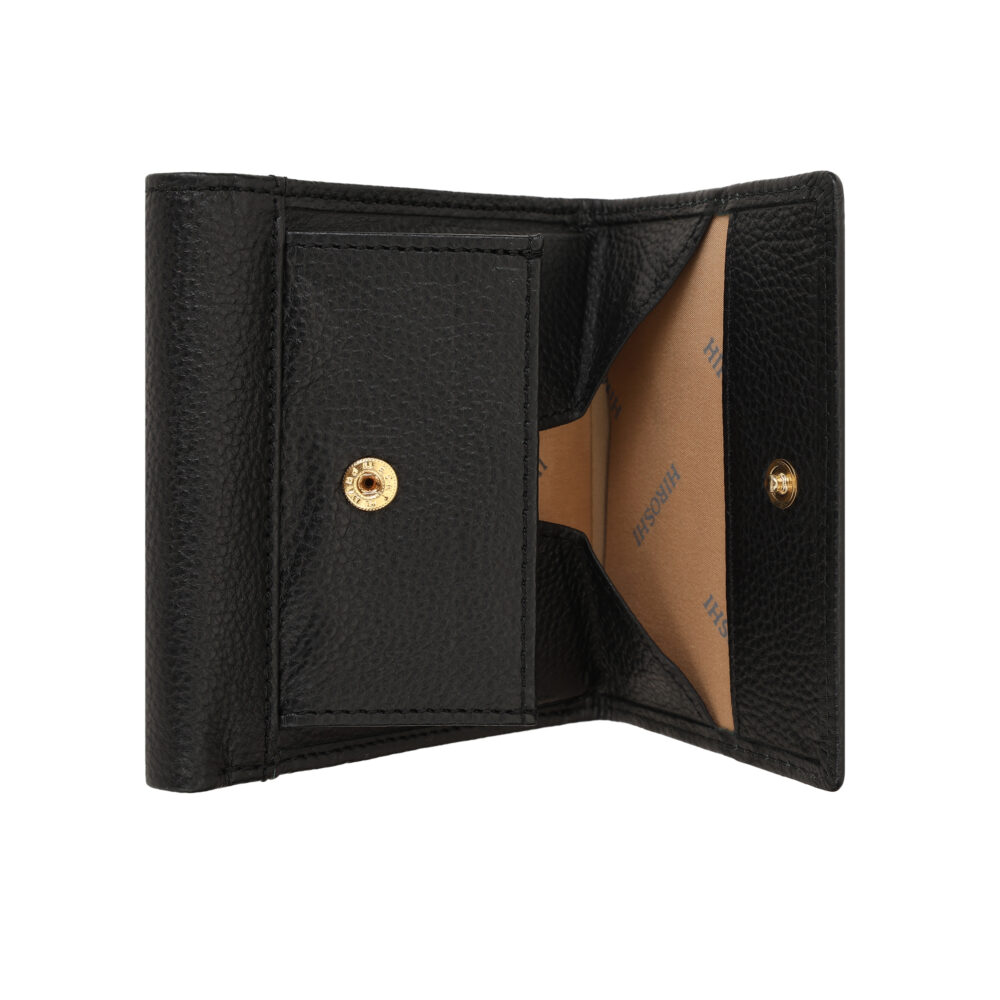 Hiroshi Genuine Leather Ladies Bi Fold Compact Black Purse - Image 7