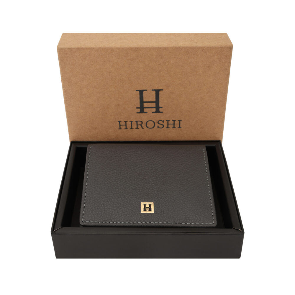 Hiroshi Genuine Leather Ladies Bi Fold Compact Gray Purse - Image 6