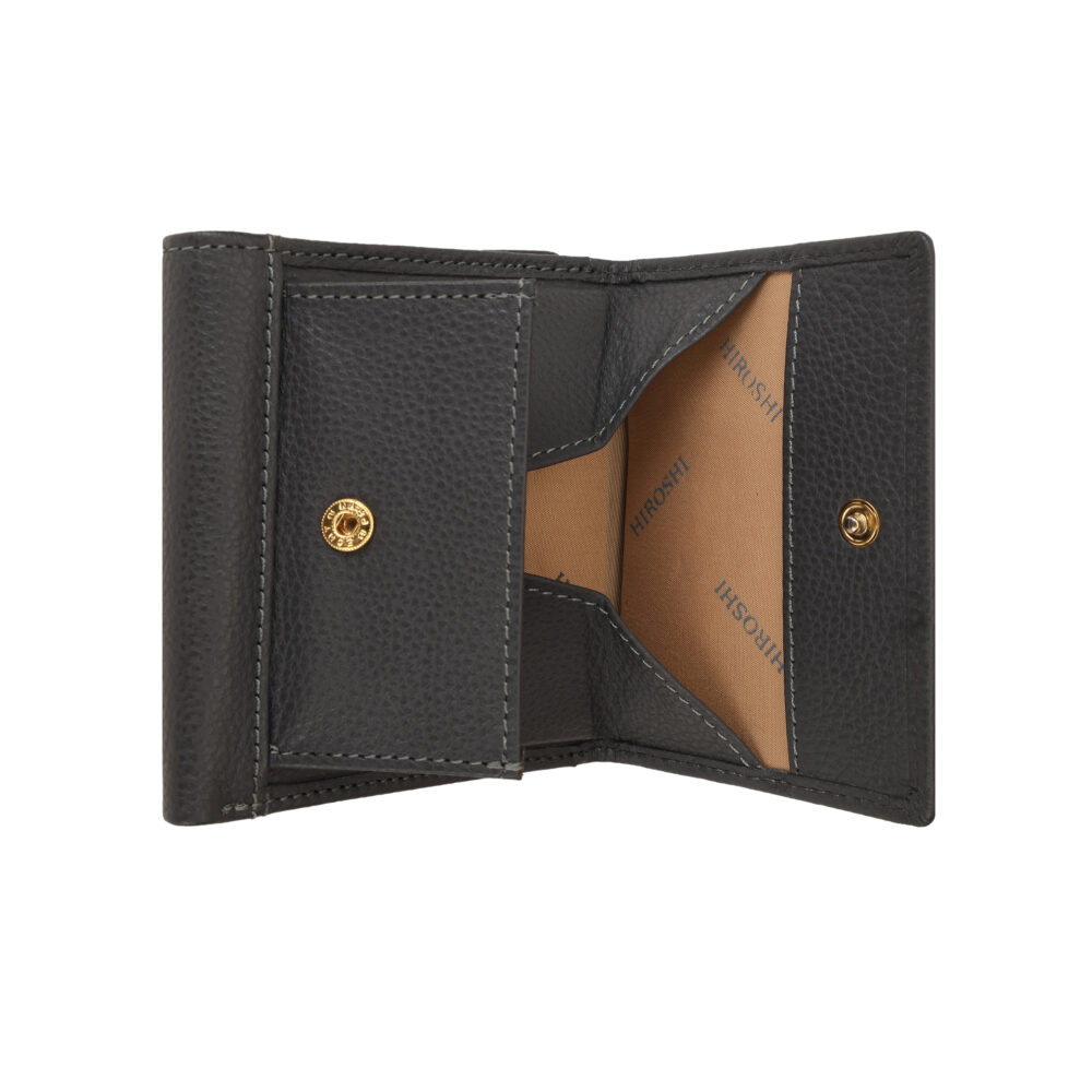 Hiroshi Genuine Leather Ladies Bi Fold Compact Gray Purse - Image 4