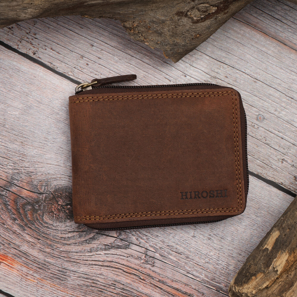 Brown Bi Fold with Zip Around Wallet