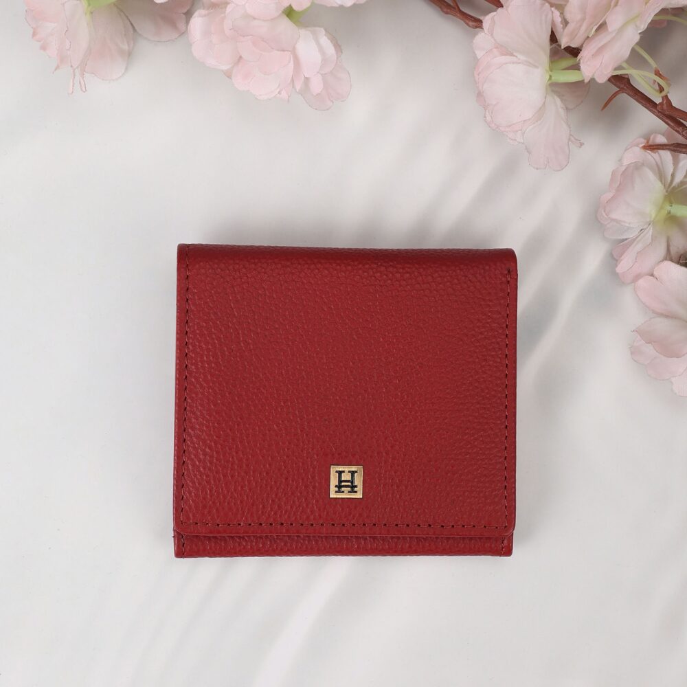 Hiroshi Genuine Leather Ladies Bi Fold Compact Red Purse