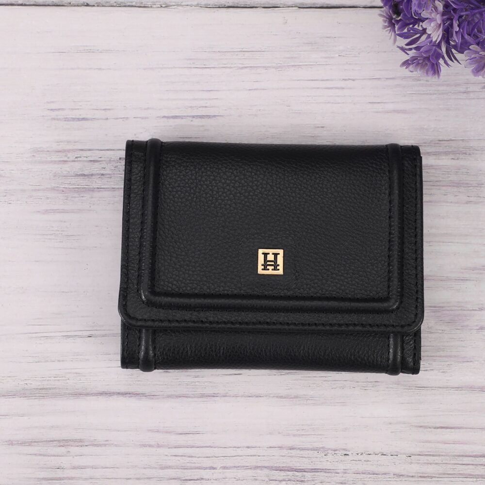 Hiroshi Genuine Leather Ladies Bi Fold Black Purse