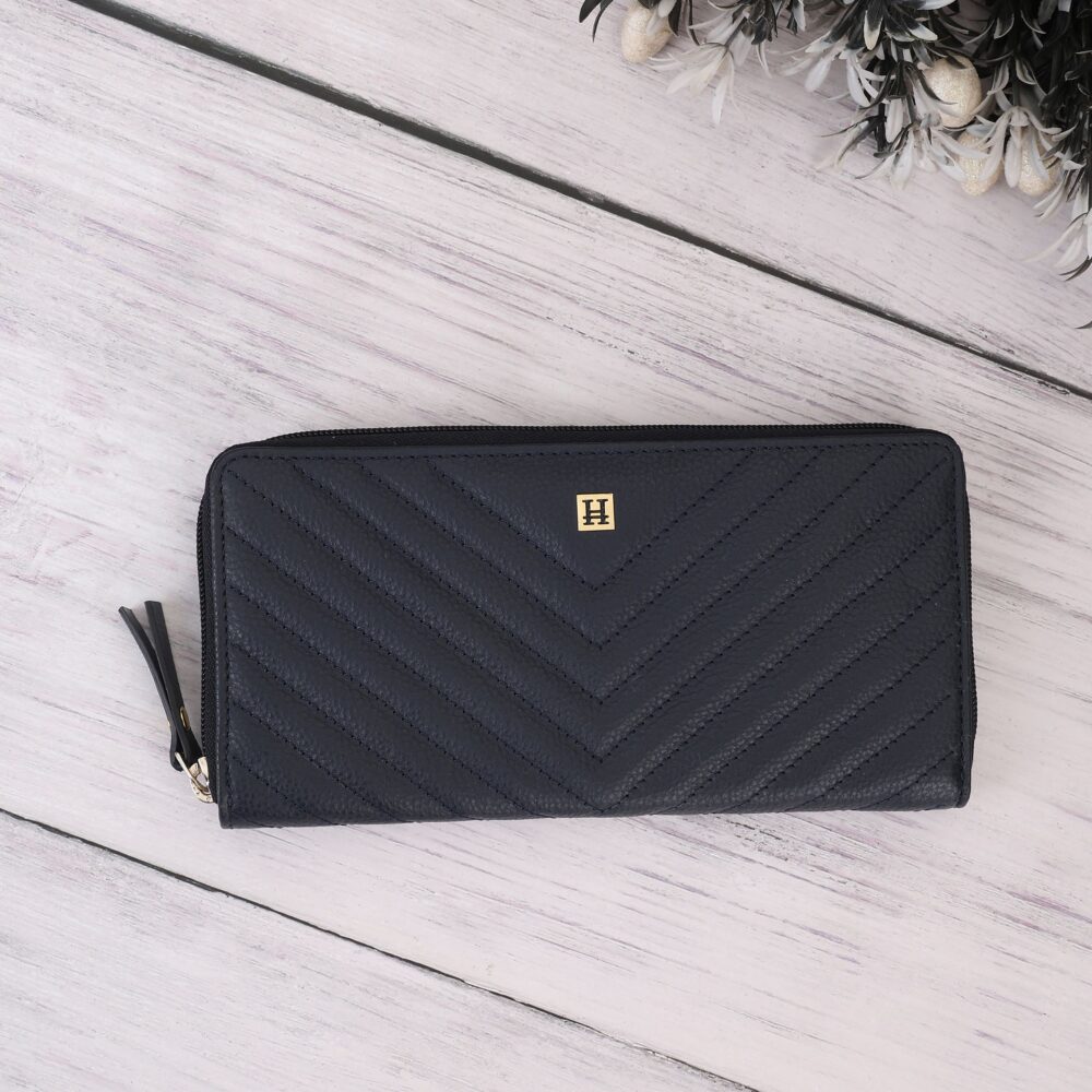 Hiroshi Quilted Signature Navy Zip Around Purse