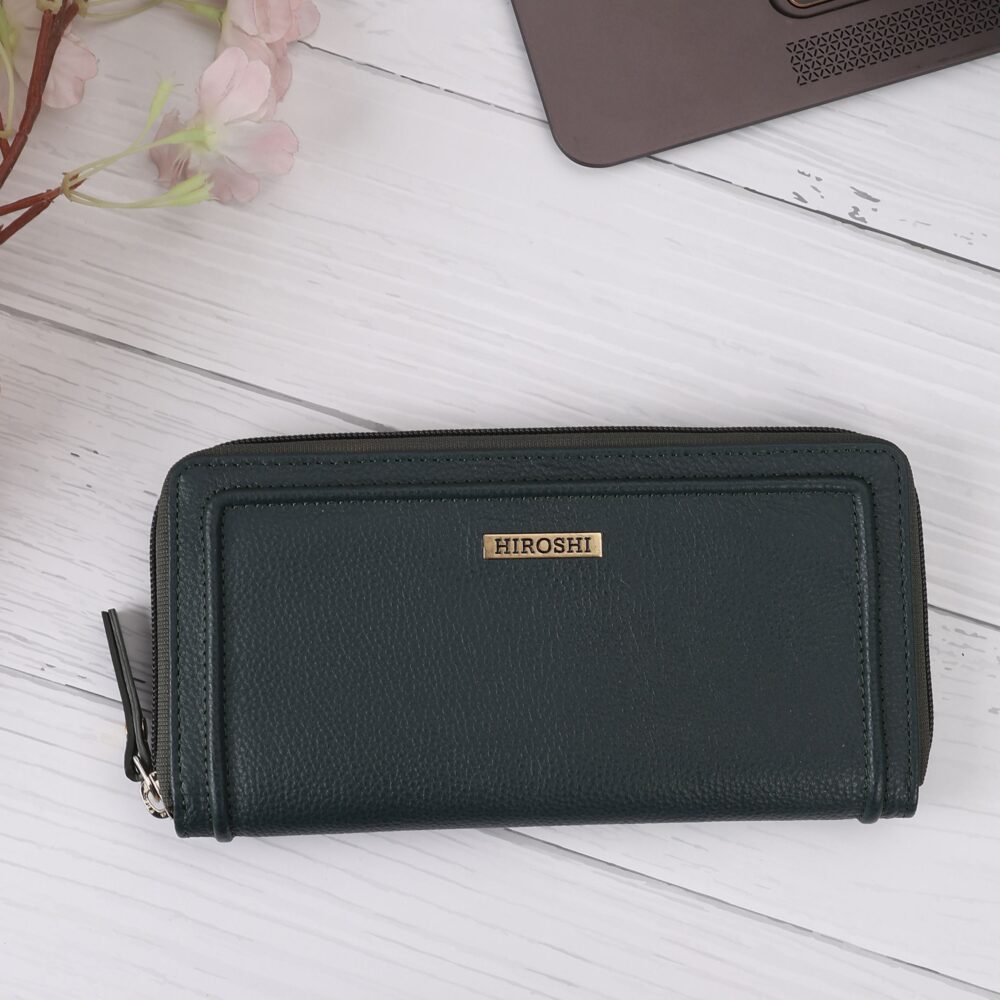 Hiroshi Genuine Leather Ladies Green Zip Around Purse