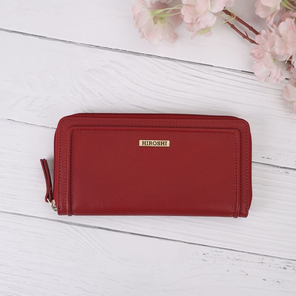 Hiroshi Genuine Leather Ladies Red Zip Around Purse