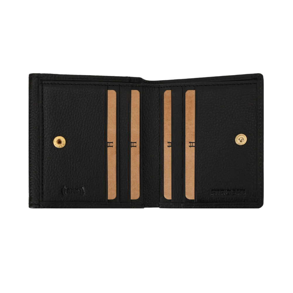 Hiroshi Genuine Leather Ladies Bi Fold Compact Black Purse - Image 8