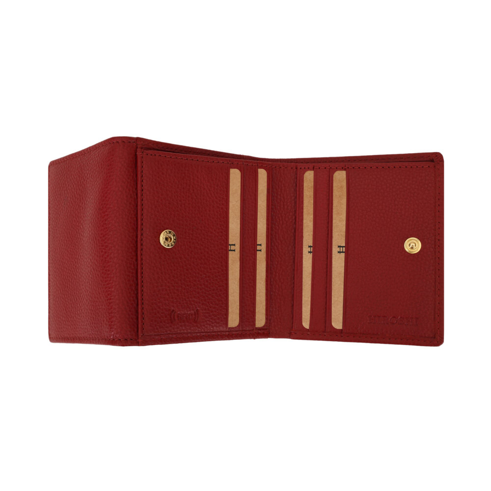 Hiroshi Genuine Leather Ladies Bi Fold Compact Red Purse - Image 7