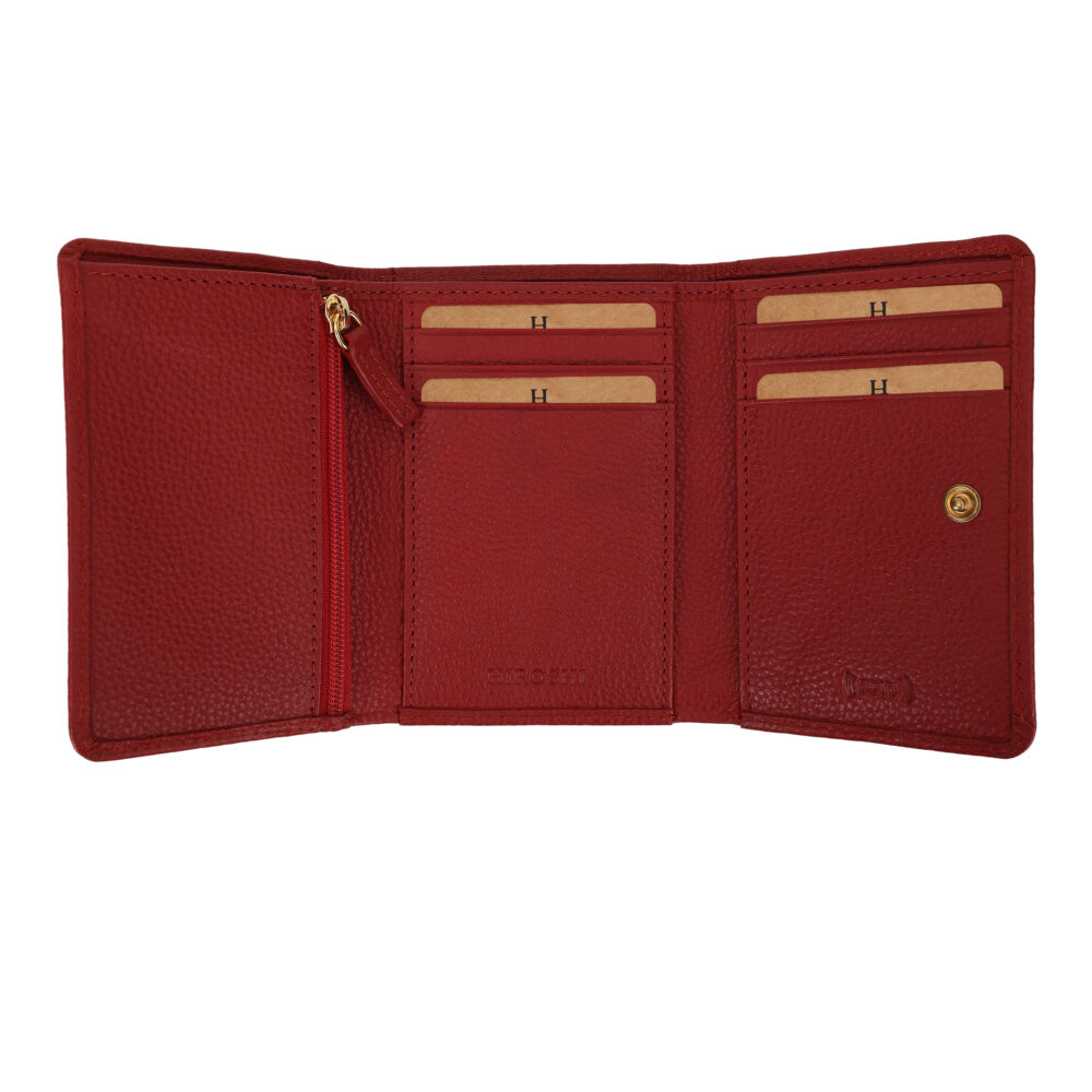 Hiroshi Genuine Leather Ladies Bi Fold Red Purse - Image 8