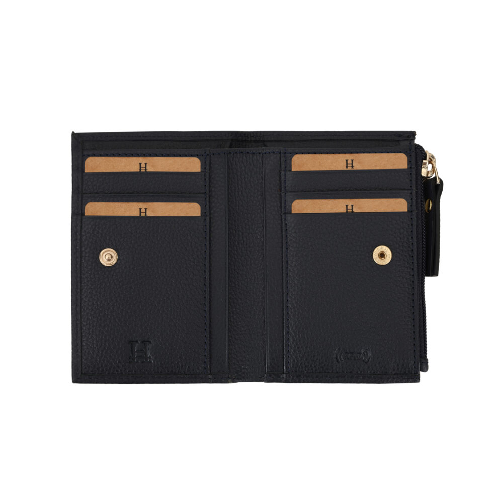 Hiroshi Genuine Leather Ladies Minimal Navy Blue Purse - Image 7