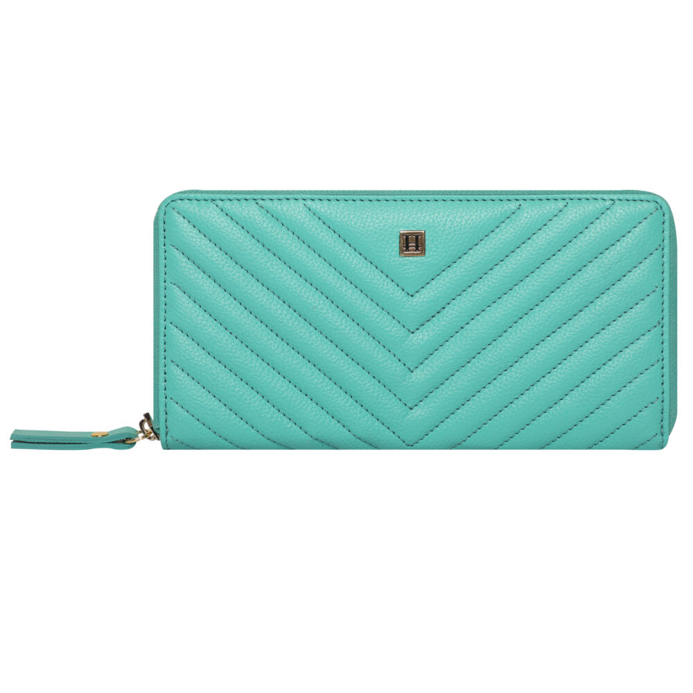 Hiroshi Quilted Signature Turquoiese Zip Around Purse