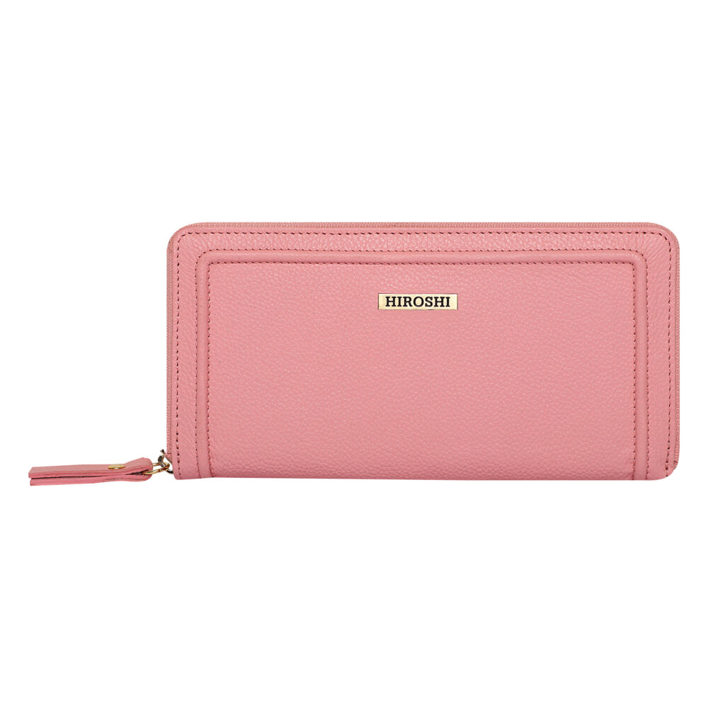Hiroshi Genuine Leather Ladies Light Pink Zip Around Purse