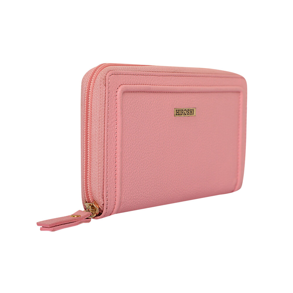 Hiroshi Genuine Leather Ladies Light Pink Zip Around Purse - Image 3