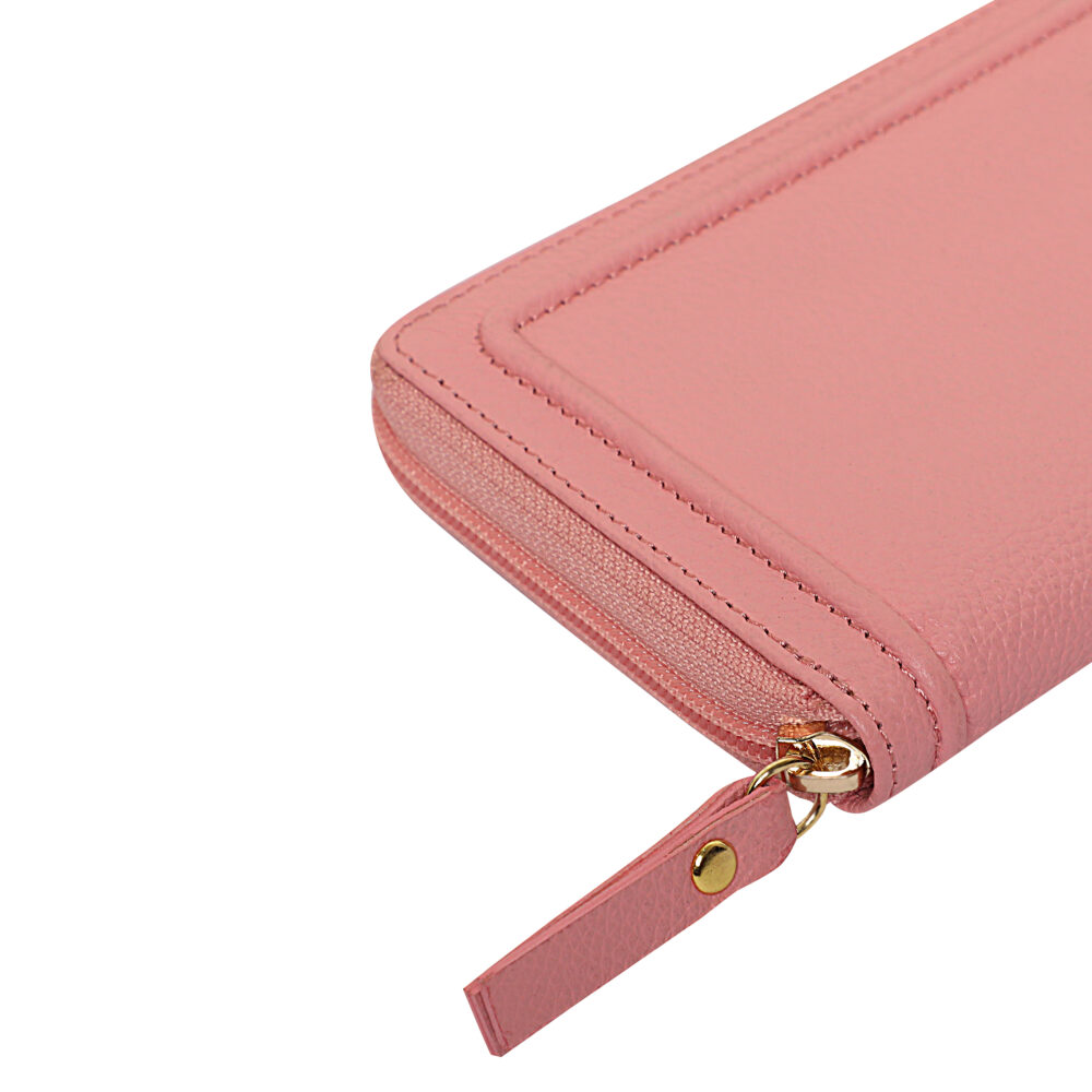 Hiroshi Genuine Leather Ladies Light Pink Zip Around Purse - Image 4