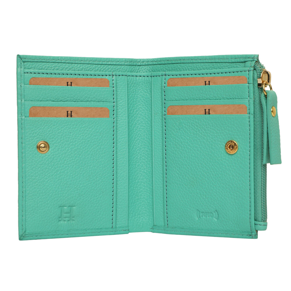 Hiroshi Genuine Leather Ladies Minimal Turquoise Purse - Image 2