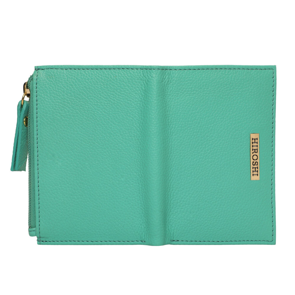 Hiroshi Genuine Leather Ladies Minimal Turquoise Purse - Image 3