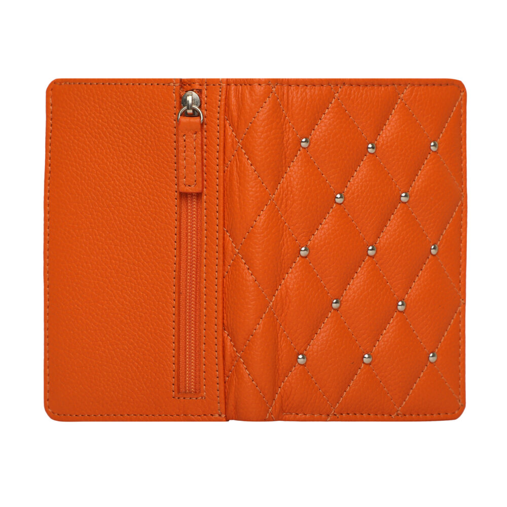 HIROSHI Orange Quilted Leather Purse With Rivets - Image 3