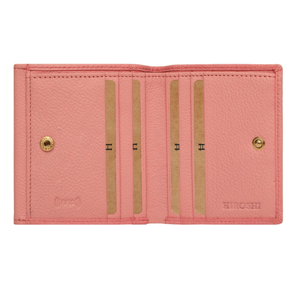 Hiroshi Genuine Leather Ladies Bi Fold Compact Light Pink Purse - Image 2