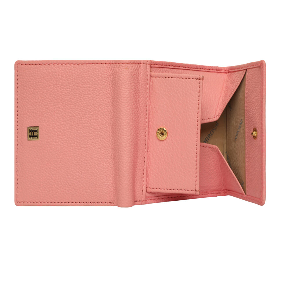 Hiroshi Genuine Leather Ladies Bi Fold Compact Light Pink Purse - Image 3