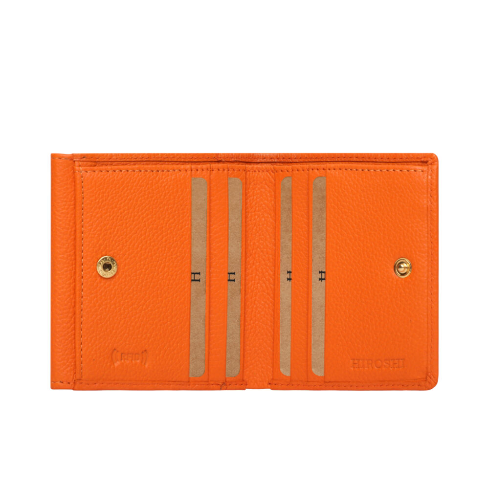Hiroshi Genuine Leather Ladies Bi Fold Compact Orange Purse - Image 2