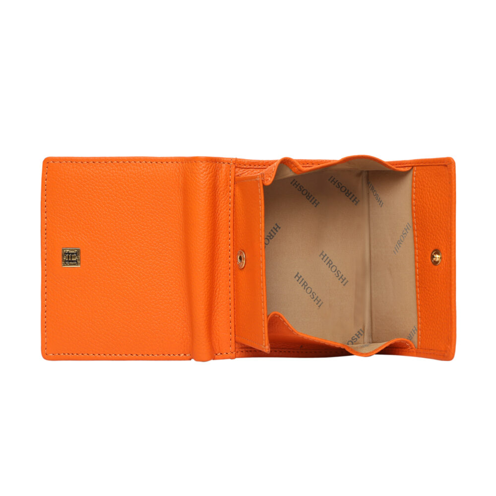 Hiroshi Genuine Leather Ladies Bi Fold Compact Orange Purse - Image 3