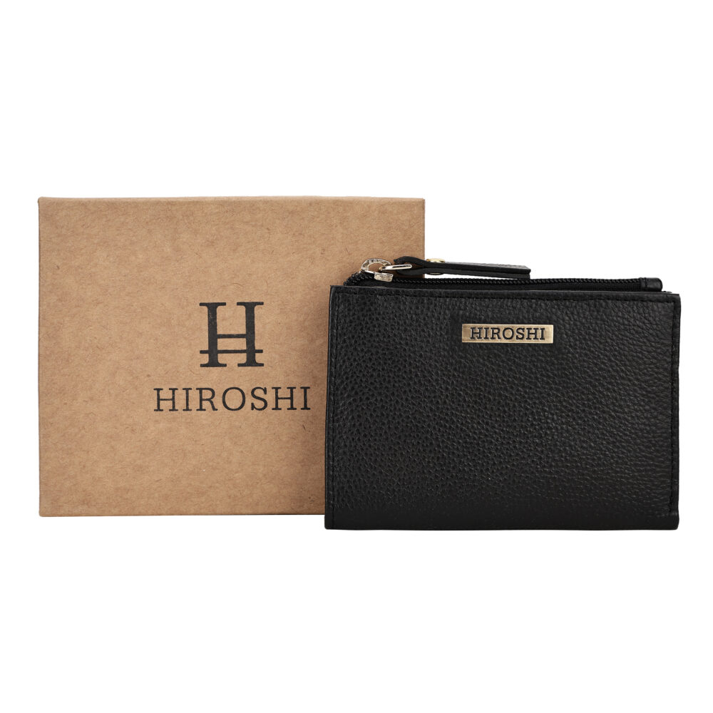 Hiroshi Genuine Leather Ladies Minimal Black Purse - Image 5
