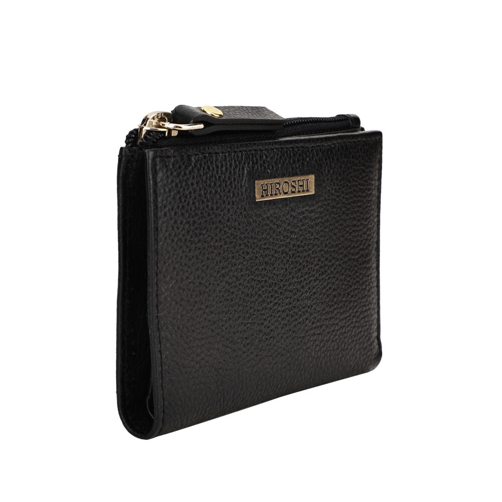 Hiroshi Genuine Leather Ladies Minimal Black Purse - Image 6