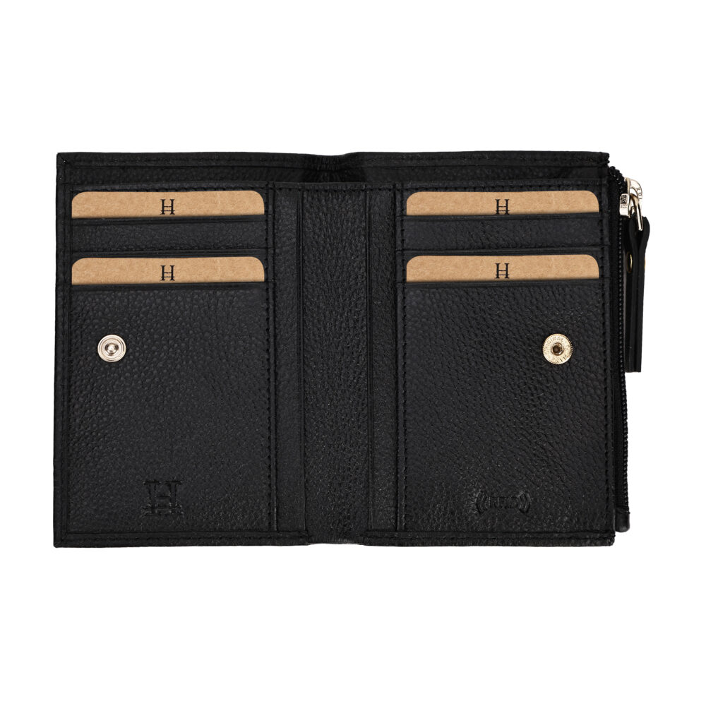 Hiroshi Genuine Leather Ladies Minimal Black Purse - Image 2