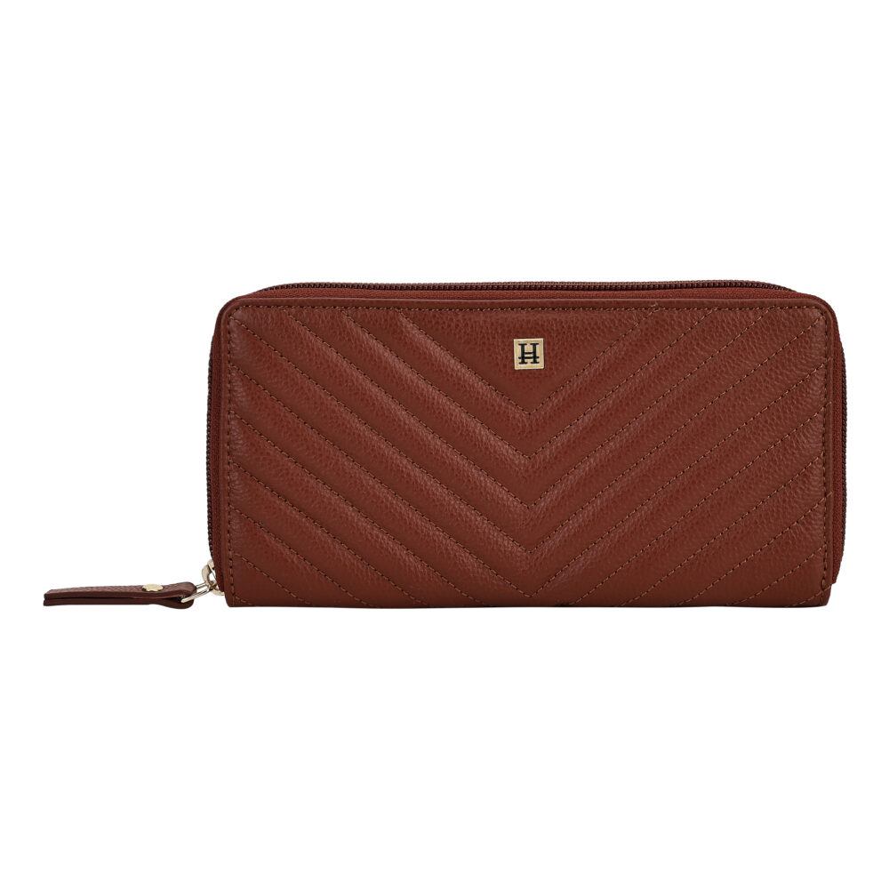 Hiroshi Quilted Signature Brown Zip Around Purse